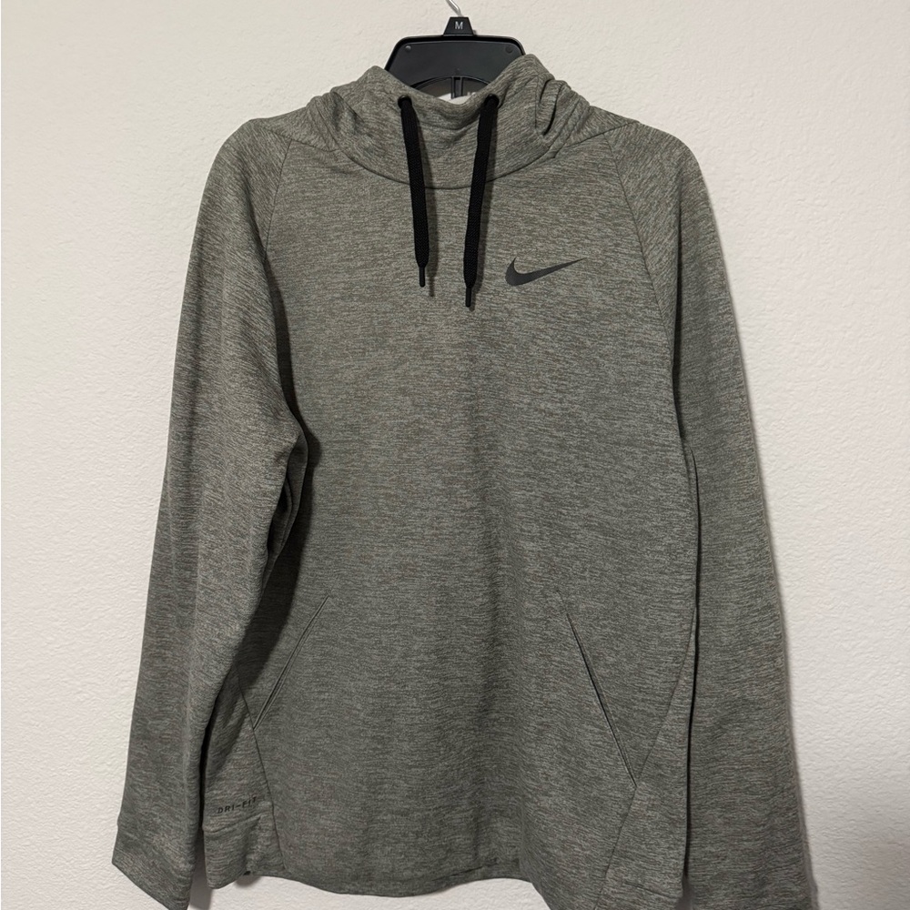 Nike Gray Pullover Hoodie with Black Drawstrings